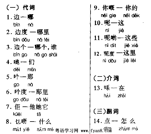 粤语入门普通话对照表